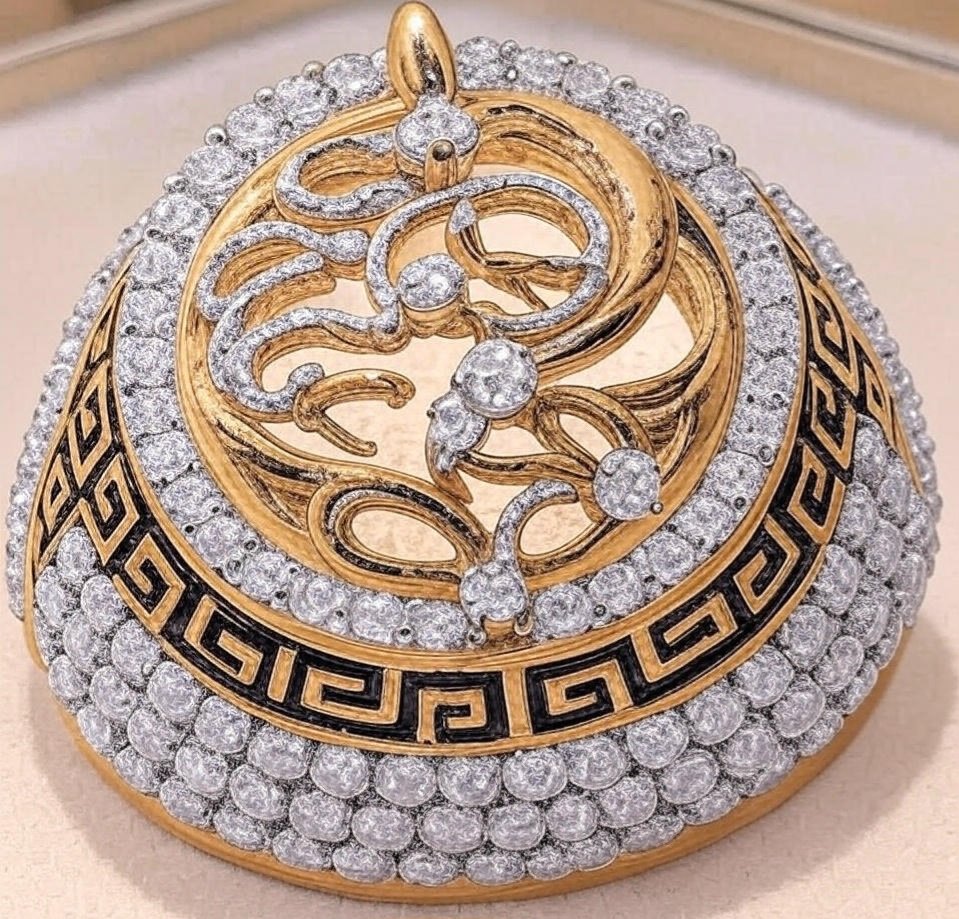 10K Yellow Gold Mens Round Diamond Medusa